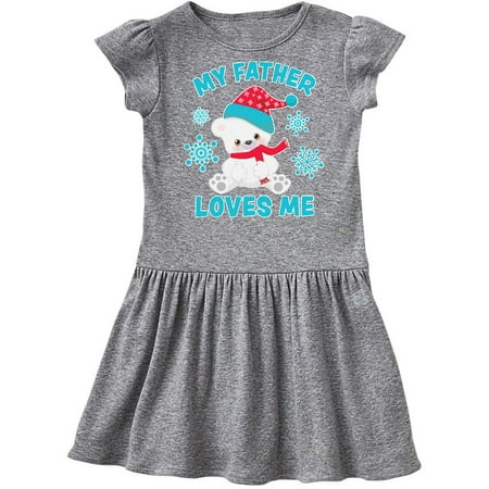 

Inktastic Polar Bear My Father Loves Me in Santa Hat with Snowflakes Gift Toddler Girl Dress