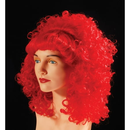 Star Power Curly With Bangs Sassy Rockstar Wig, Red, One Size
