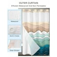 thumbnail image 2 of No Hook Cloth Fabric Shower Curtain with Snap in Liner, Teal Blue Ombre Stripe Waterproof Shower Curtains Set with See Through Top Window, Abstract Summer Beach Coastal Bath Curtains Shower 72"x72", 2 of 6