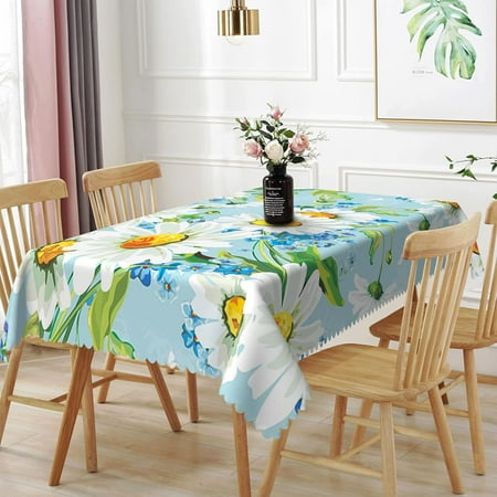 

Uorbeay 60x102inches Spring Floral Tablecloth Watercolor Flowers Blossom with Green Leaves Print Rectangle Table Cloth Wrinkle Resistant Waterproof Table Cover for Picnic Party Home Dining Room Decor