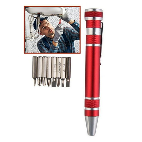 Djiypn 8 in 1 Mini Screwdriver Set Small Screwdrivers Pen Magnetic Repair Tools, Compact Gadgets Computer Eyeglasses Home Improvement (Red)