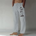 thumbnail image 4 of Penkiiy Mens Linen Drawstring Pants Elastic Waist Lightweight Trouser Loose Plus Size Trouser Fashion Beach Pockets Pant 2XL Gray, 4 of 4