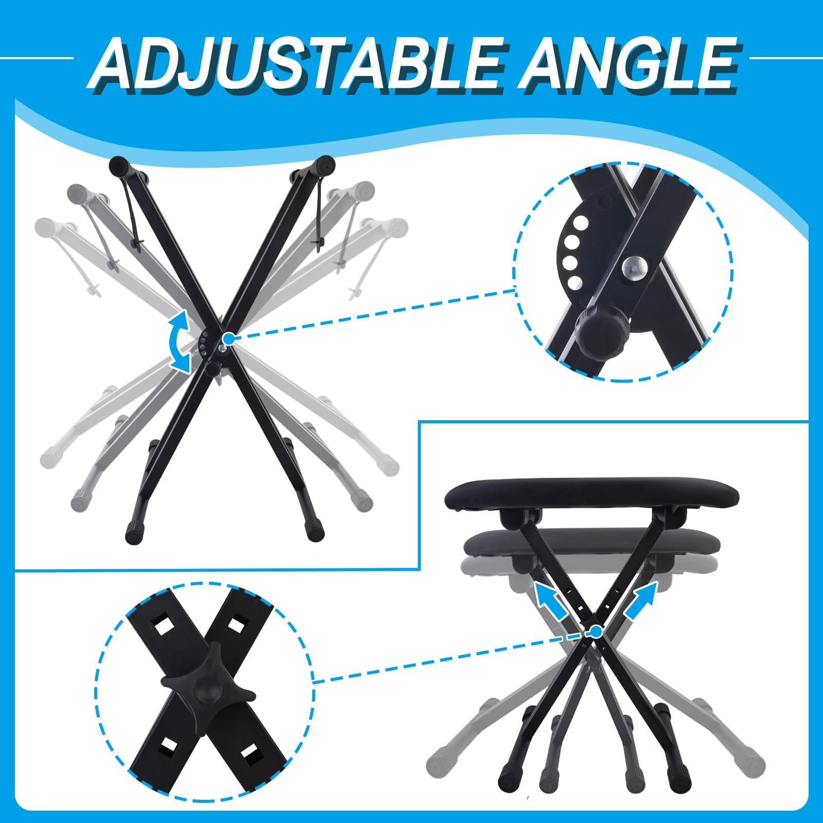 Piano Keyboard Stand And Bench Set  Double-x Adjustable Digital With Lockable Straps (piano X 1 1) Black