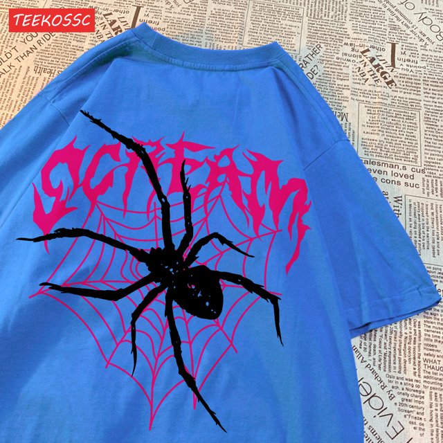 T-Shirts Décontractés en Coton pour Femmes avec Impression de Toiles d'Araignées Criantes, Hauts Oversize à Col Rond, Manches Courtes Douces, Mode, Vêtements Féminins Bleus TTG