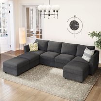 Marrber Convertible Modular Sectional Couches with Reversible Storage Seat and Ottoman, 7-Seater Sleeper Sofa for Living Room, Apartment, Polyester Grey