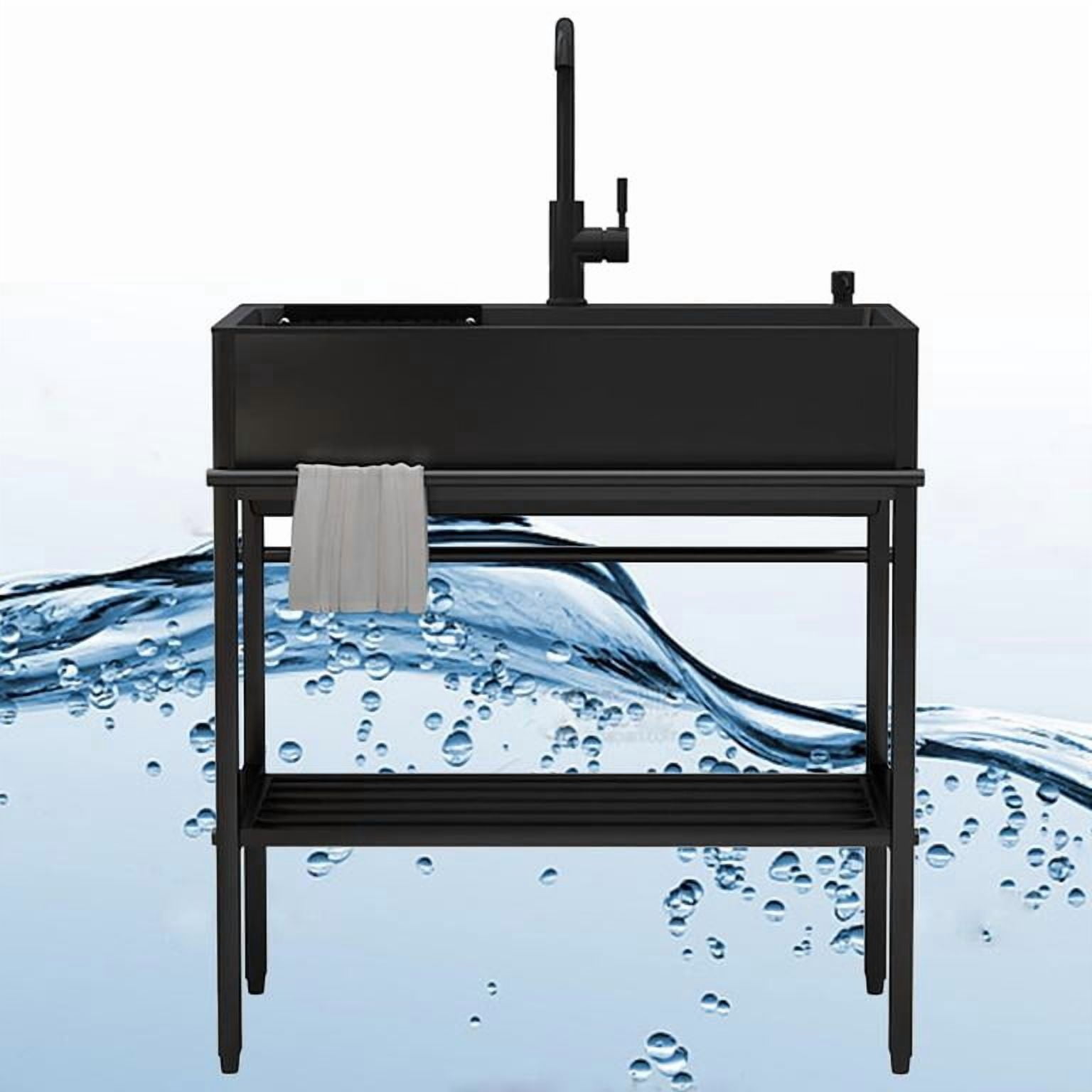 Dapmiu 30" Black Stainless Steel Freestanding Utility Sink, Heavy Duty Laundry Sink with Faucet, Soap Dispenser & Sink Grid, Versatile Sink for Laundry, Garage, Outdoor Kitchen, Patio & Garden,
