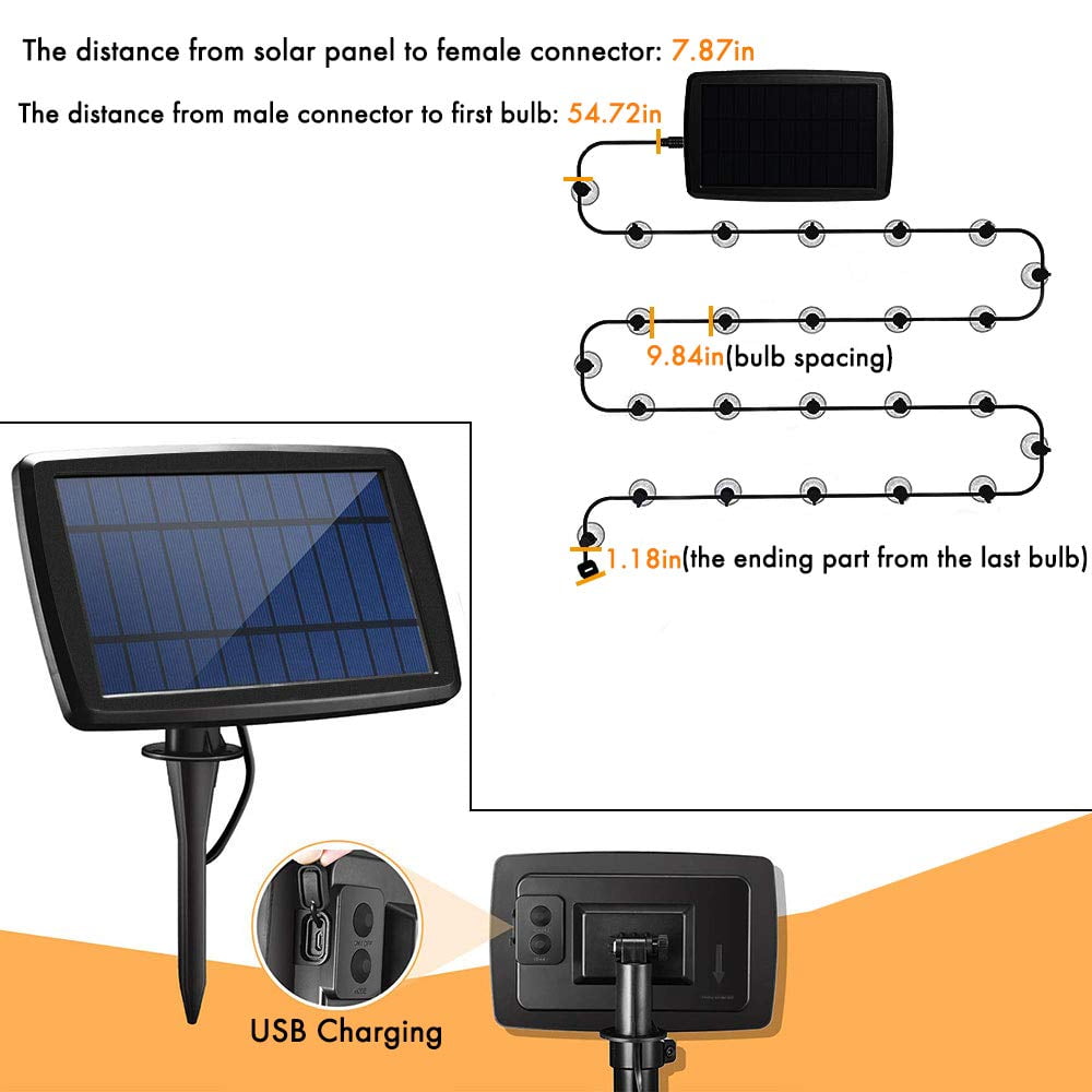 Yi Lighting 27 FT Solar-Powered Outdoor String Lights with 25 Globe LED Bulbs Weatherproof for Patio, Garden, Backyard, Party