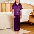 thumbnail image 2 of Cethrio Girls' Pajama Sets, Casual Short Sleeve 3-piece Lapel Collar Girls' Sleepwear Purple Size 14, 2 of 8