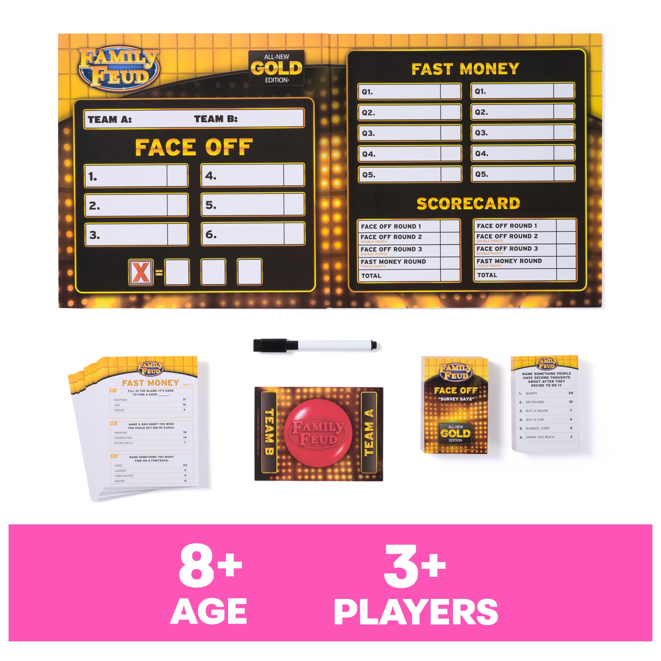 Family Feud Game, All-New Gold Edition Steve Harvey Board Game for Hilarious Family Fun, Kids Games, Family Games for Game Night, Ages 8+