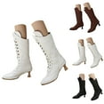 thumbnail image 4 of Mid Calf Boots for Women Vintage Leather Pointed Toe Kitten Heel Dress Wide Calf Booties, 4 of 5