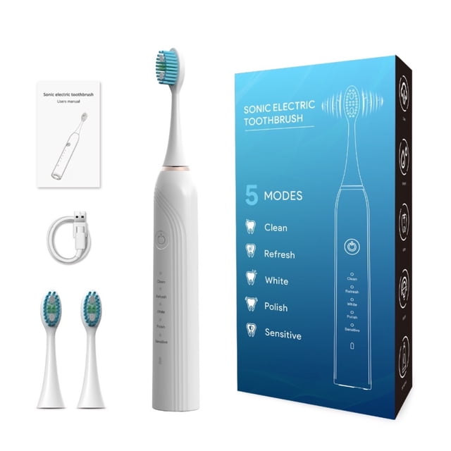 Sonic Electric Toothbrushes for Adults, 2 Brush Heads Electric Toothbrush with 43000 VPM Deep Clean 5 Modes, Rechargeable Toothbrushes Fast Charge 4 Hours Last 90 Days