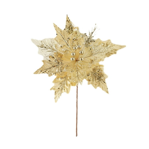 SLYNSHome - 11.8 inch - Poinsettia Artificial Christmas Flowers Decorations - Glitter - Xmas Tree Flower Ornaments (Gold)
