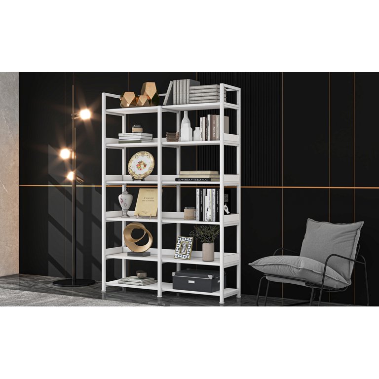 Dropship 74.8 Inch Bookshelf L-shape MDF Boards Stainless Steel Frame  Corner 6-tier Shelves Adjustable Foot Pads, Black to Sell Online at a Lower  Price