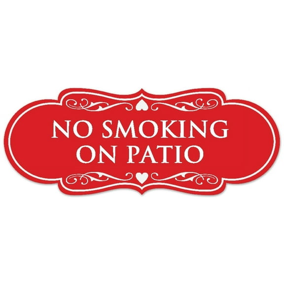 Signs ByLITA Designer No Smoking on Patio Sign - Easy Installation | Durable Wall or Door Sign (Red) - Large