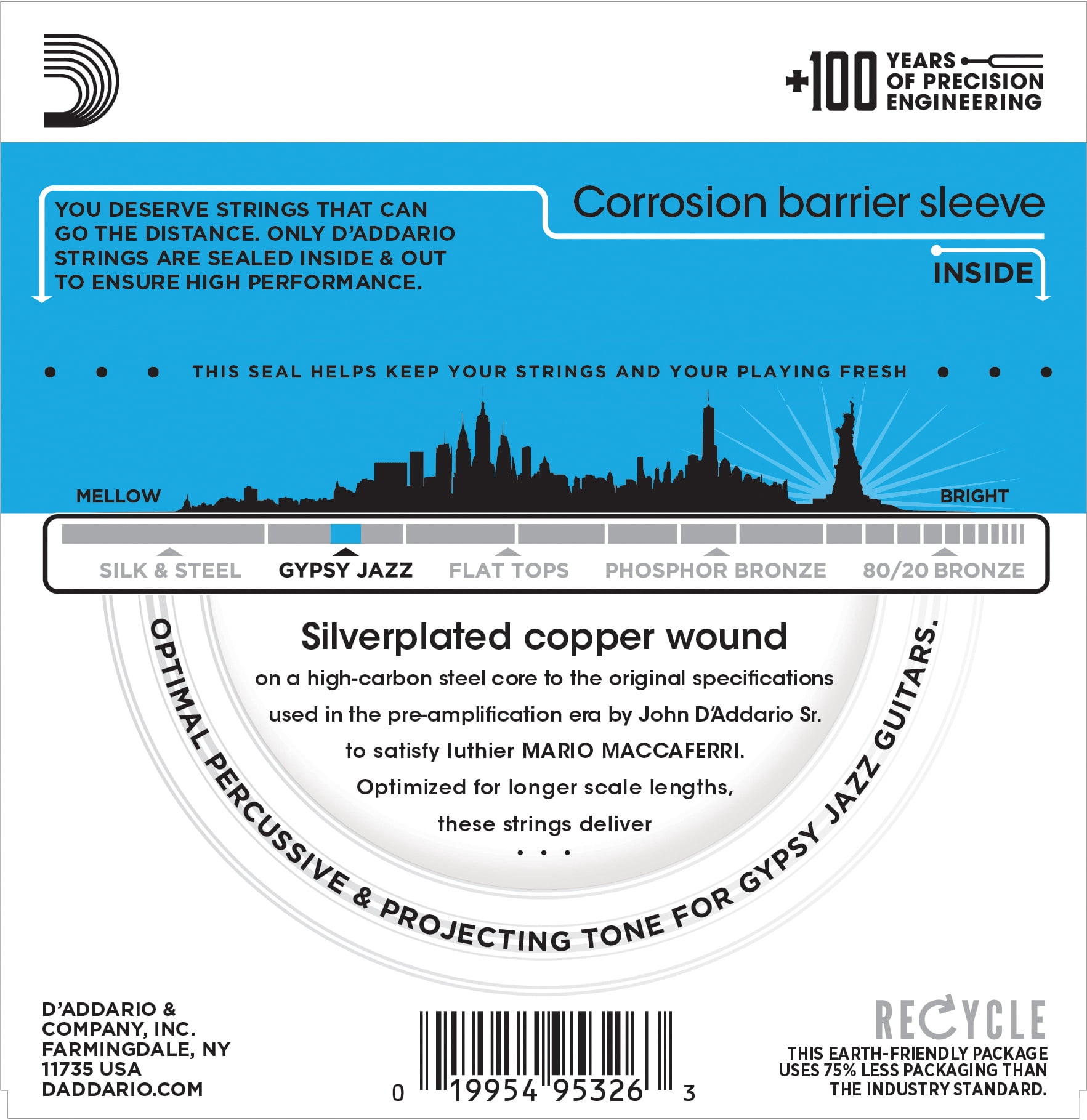 D'Addario Guitar Strings - 3-Packs- Gypsy Jazz - Ball End - Silver Plated Wound EJ83L Light