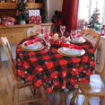 thumbnail image 2 of Winter Snowflake Round Table Cloths Red Black Buffalo Plaid Christmas Tablecloth 60 inch Cover Mat Spill Proof Table Covers for Kitchen Party Dinner Tabletop Decoration, 2 of 8