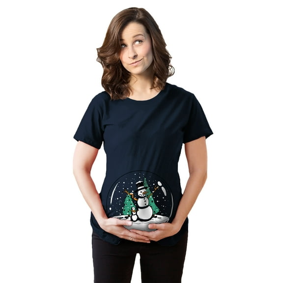 Maternity Snow Globe  T Shirt Funny Cute Christmas Reveal Pregnancy Announcement