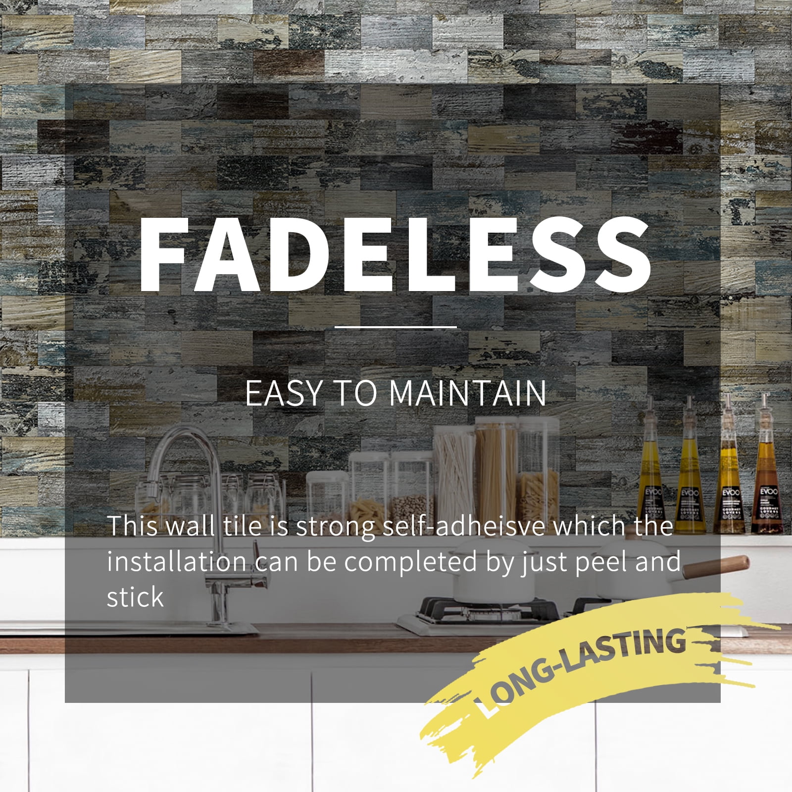 Art3d Peel and Stick Backsplash PVC Wall Tile, Stickon Tile for Kitchen Backplash, Bathroom Vanities, Fireplace Decor, Laundry Table, Stair Decals in Spruce Grey Rustic, Plastic-Sheets (1-sheet)