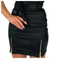 thumbnail image 2 of Dwaogom Women's Leather Skirt, Hip High Waisted Stretchy Zipper Mini A-Line Pencil Short Fashion Women Mini Solid Skirt Strap Zip Ladies Slim Short Skirts Mini Leather Skirts, 2 of 5