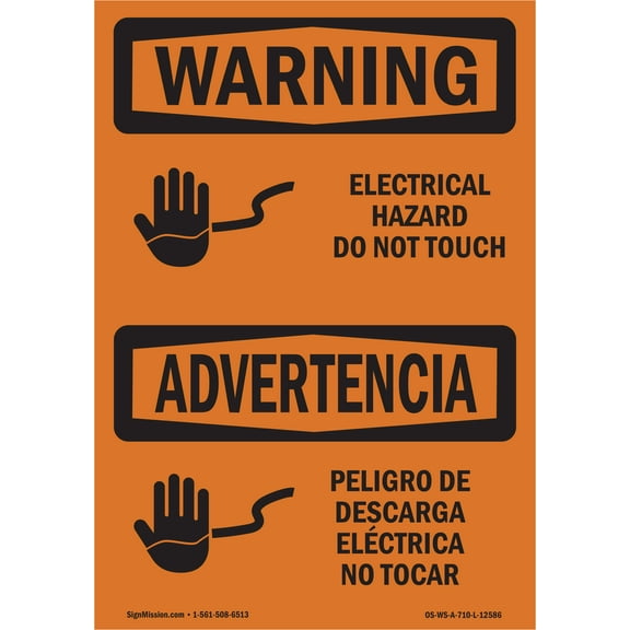 SignMission OS-WS-A-710-L-12586 7 x 10 in. OSHA Warning Sign - Electrical Hazard Do Not Touch Bilingual