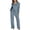 Blue Z, variant on Women's Linen Relaxed Fit Two-Piece Set, Collared Long Sleeve Tunic with Matching High Waist Pants, Casual Outfit for Everyday Wear and Vacation