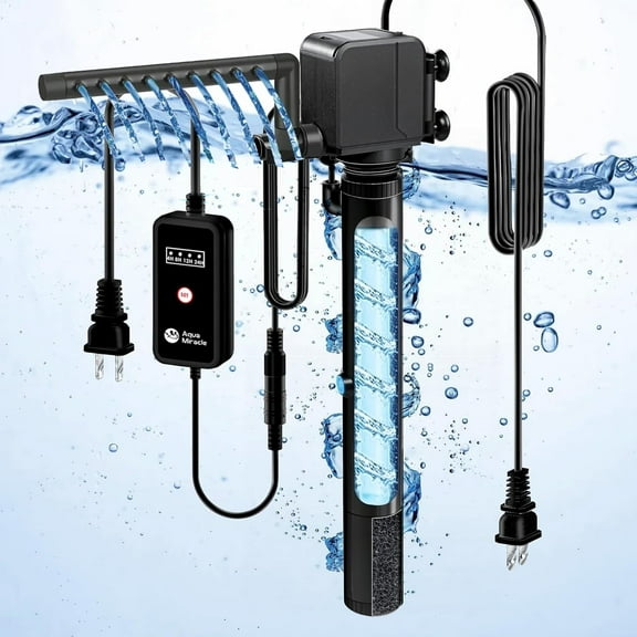 Tawatiler 130GPH Aquarium U-V Filter Pump for Green Water, Fish Tank U-V Filter with Timer(4/8/12/24 Hours), Aquarium Powerhead Water Pump with 6W U-V Light, for 10-40 Gallon Tanks