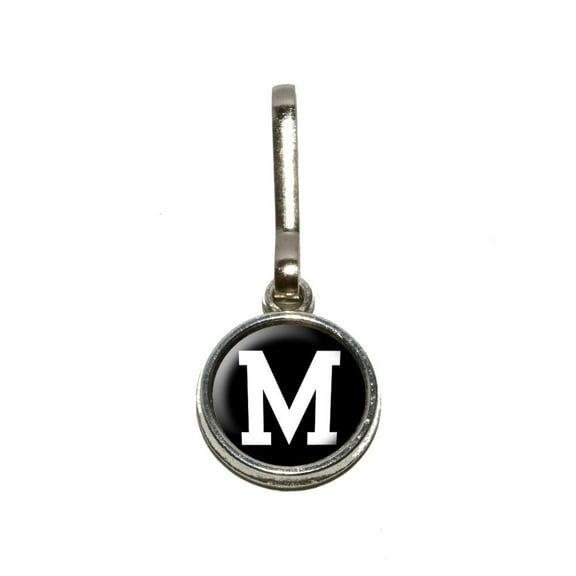 Letter M Initial Black White Charm Zipper Pull