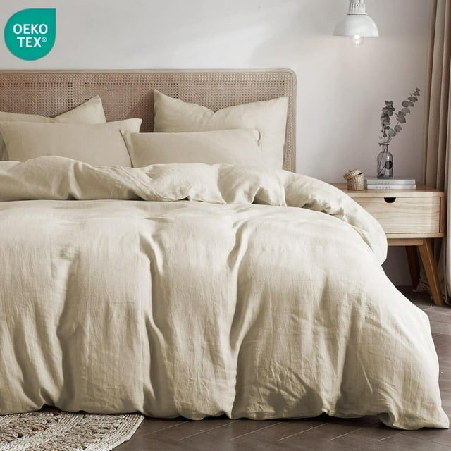 JOLUSERE 100% Organic Cotton Duvet Cover Twin Size, 2 Pieces Double Layer Cotton Gauze Bed Set Duvet Cover,Light Khaki