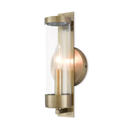 

Wall Sconces 1 Light With Antique Brass Clear Candelabra Base 5 inch 60 Watts - World of Crystal