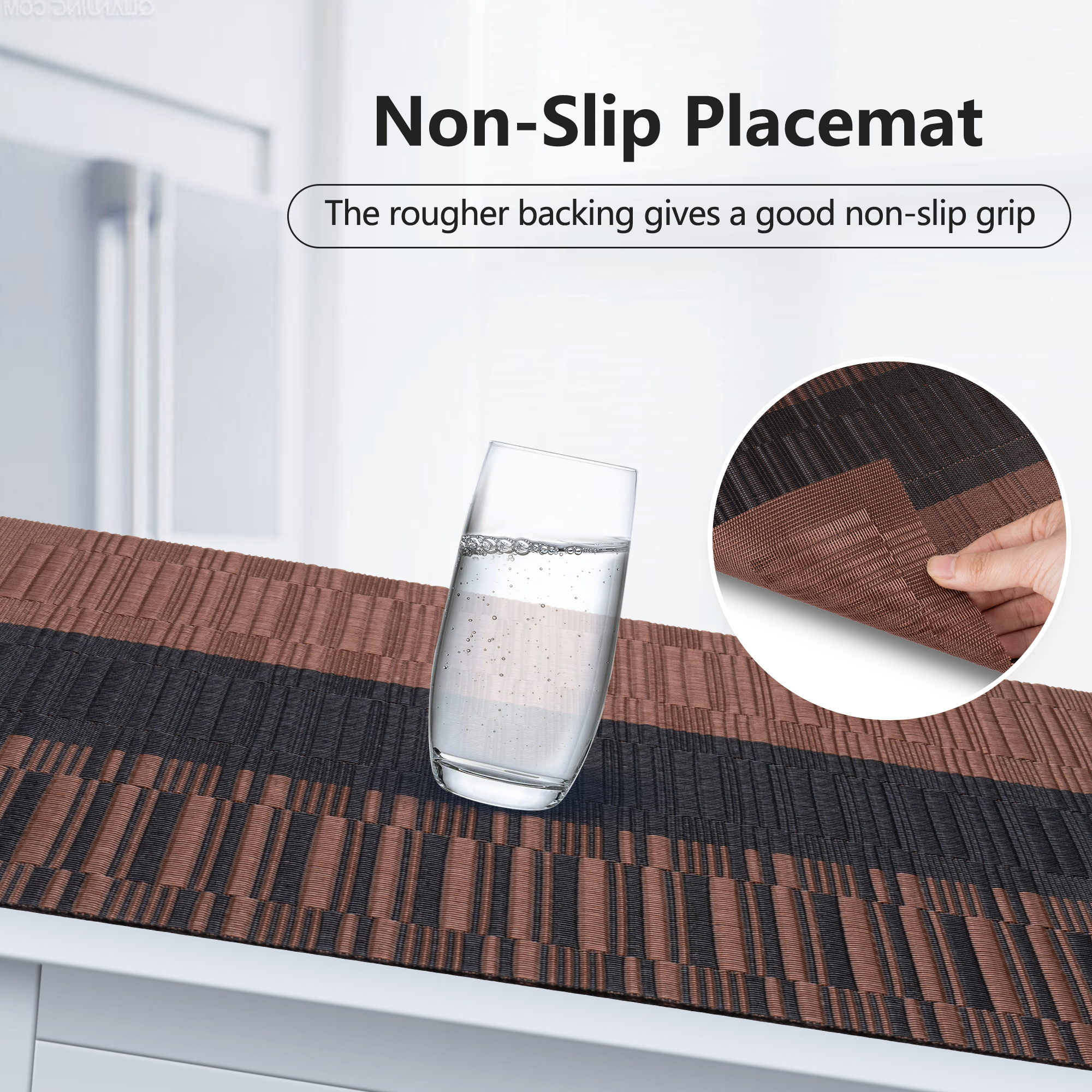 VCVCOO Set of 4 PVC Woven Placemats, Brown Stripe photo 7