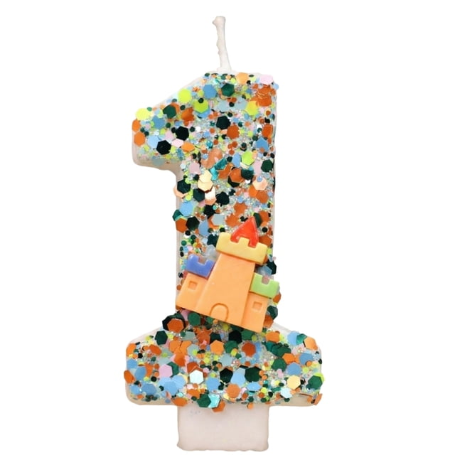Castle Number Candle, Fantasy Cake Topper, Colorful Confetti Number 1 Birthday Candle With Castle Figurine, Cake Topper for 1th Birthday Party Decorations, Confetti Castle Number 1