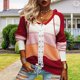 thumbnail image 2 of Suéteres para Mujer Diseño De Empalme con Cuello En V Estilo con Capucha Color De Contraste Suéter con Capucha para Mujer para Fiesta Oficina Hogar Rojo L, 2 of 6