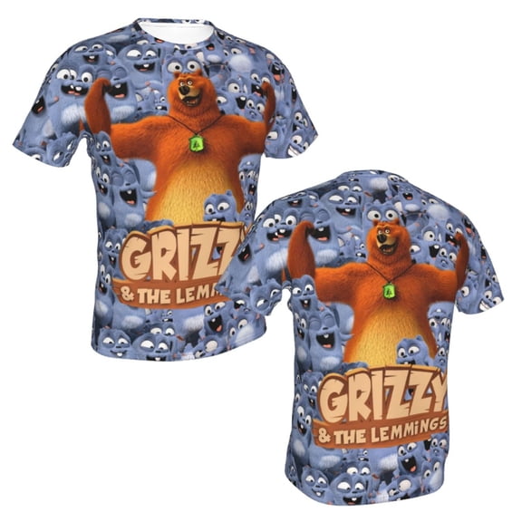 Unisex Adult Grizzy and the Lemming T-Shirts, 3D Graphic Novelty Shirts Crewneck Short Sleeve Tees for Men Women
