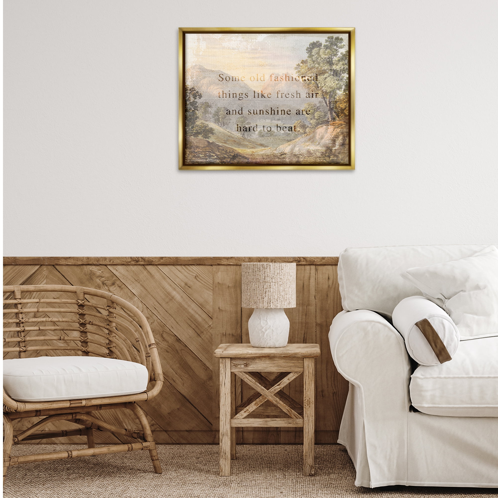 Stupell Industries Fresh Air Sentiment Landscape Landscape & Nature Painting Gold Floater Framed Canvas Art Print Wall Art, 31 x 25