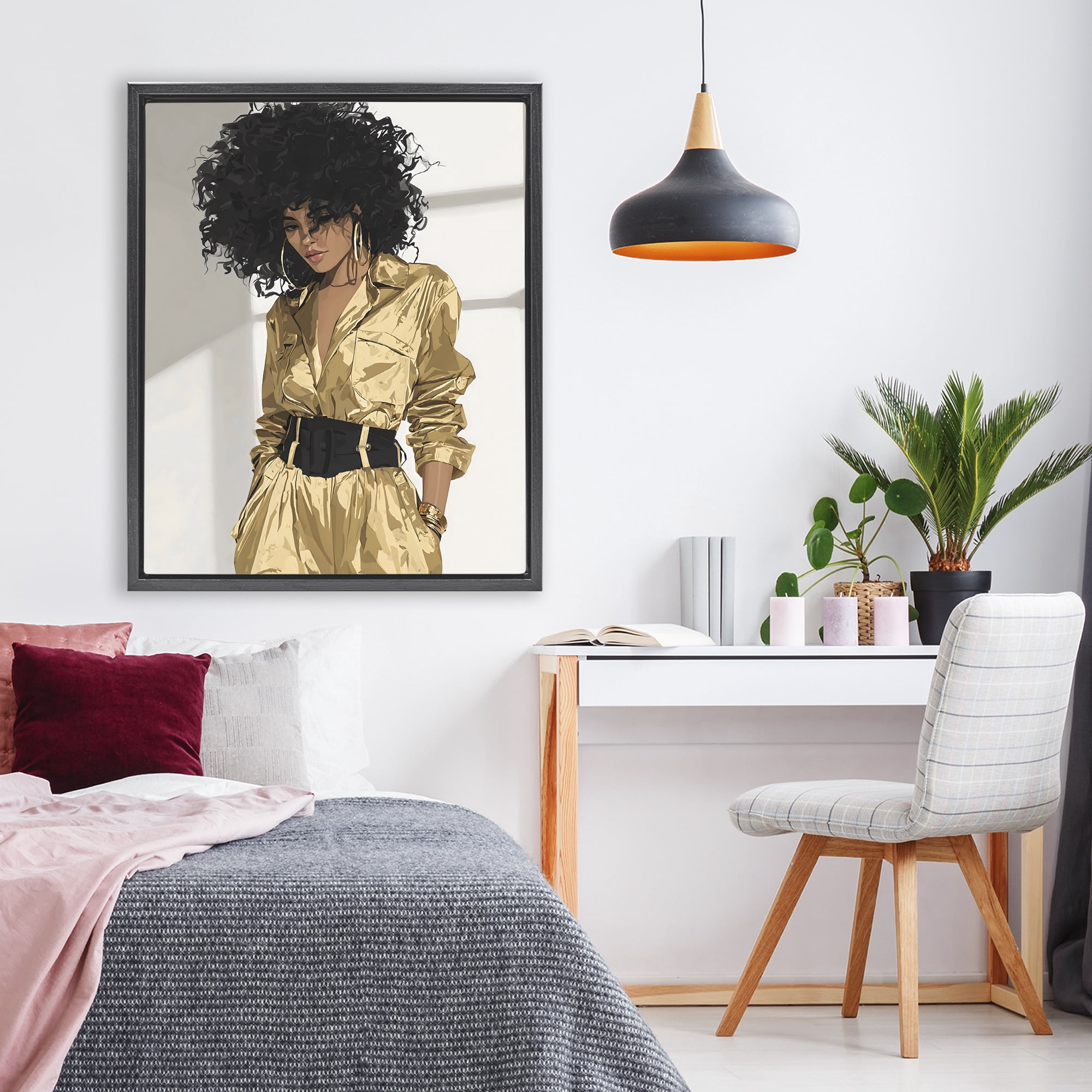 Stupell Industries Elegant Woman in Chic Jumpsuit Black Framed Floater Canvas Wall Art, design by Franklyn Gregory