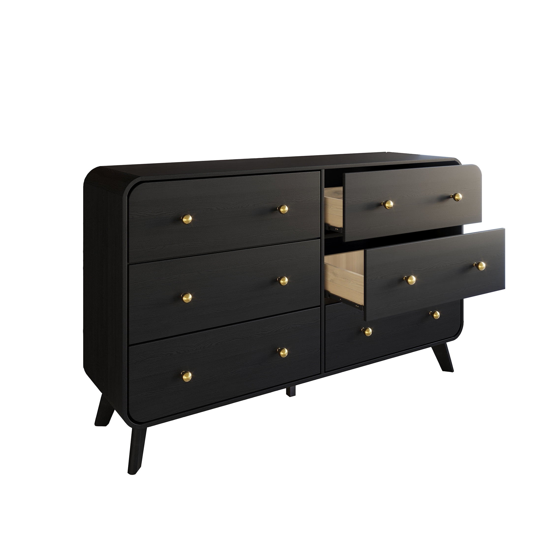 Castle Place Mid-Century 6 Drawer Wooden Dresser, Black