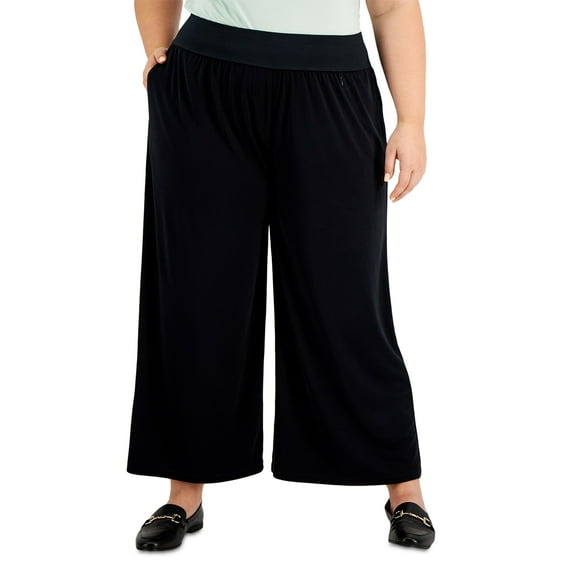 Alfani Plus Size High Rise Wide Leg Pant Deep Black 2X