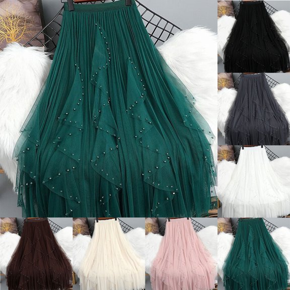 STETMN Tulle Tutu Skirt for Women Elastic Waist A-line Mesh Skirt Tiered Flowy Skirts