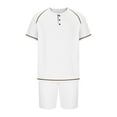 thumbnail image 5 of WMTBSRSW Mens 2 Piece Outfits Short Sleeve Button Down Henley Shirts and Shorts Fashion Tracksuits Casual Summer Beach Sweatsuit, 5 of 5