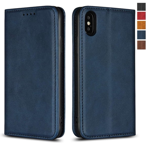 iPhone Xs Max Wallet Case,Premium PU Leather Flip Folio Case with Card Slot, Stand Holder and Magnetic Closure [TPU Shockproof Protective Case] for iPhone Xs Max 6.5",Navy Blue