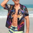 thumbnail image 5 of Yiaed Colorful Wolf Head Print Hawaiian Shirt for Men Short Sleeve Button Down Shirts Beach Shirts for Men-Medium, 5 of 5
