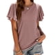 thumbnail image 1 of Camiseta de mujer Top informal con manga con volantes y cintura hueca （Rojo oscuro）, 1 of 6