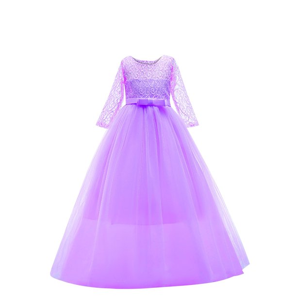 Odeerbi 3-15 Años Niñas Tul Tutu Vestido Largo Princesa Manga Larga Flor Niña Vestido Lazo Fiesta de Cumpleaños Vestido de Noche Vestidos