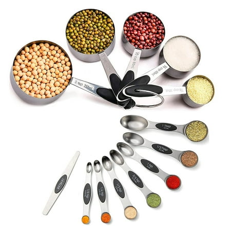 

Measuring Cups and Spoons Set - Stainless Steel 5 Measure Cups 7 Double Sided Magnetic Measure Spoons and 1 Leveler Kitchen Gadgets for Cooking and Baking