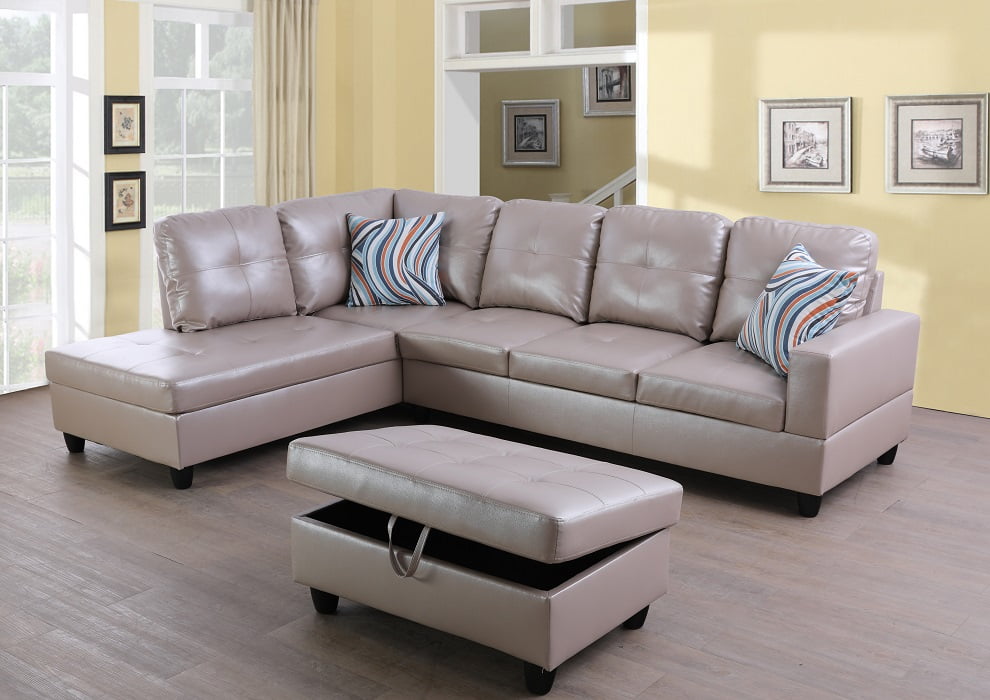 PonLiving Furniture Faux Leather 3 Piece Sectional Sofa Couch Set, L