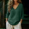 thumbnail image 2 of Erwazi Women's 3/4 Length Sleeve Cotton Linen T-Shirt V Neck Pullover Casual Loose Fit Tunic Top, 2 of 6