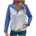 thumbnail image 1 of Annhoo Chandails en Molleton d'Automne pour Femmes Manches Longues Amples Demi-Bouton Hauts à Col Rabattu Pull à Blocs de Couleur Tendance, 1 of 3