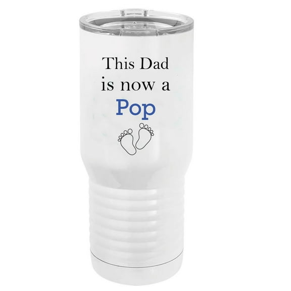 This Dad is now a Pop Stainless Steel Vacuum Double-Walled Insulated 20 Oz Tumbler Travel Coffee Mug with Clear Lid, White