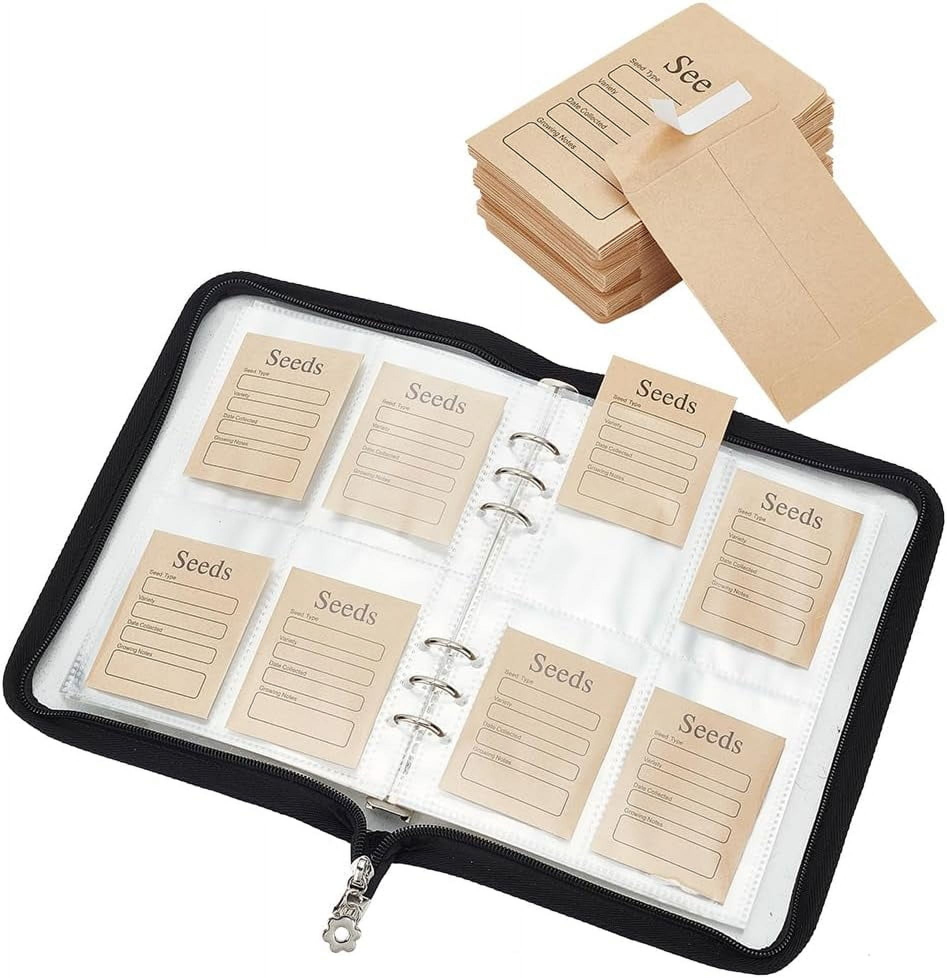 Seed Storage Organizers 100 Pcs Paper Envelopes with 25 Pcs Binder Cover Seed Storage Organizers Kits Clear Zipper Bag for Seed Storage Seed Organizer Sheet Protectors for Seeds Postcard Pink DIY