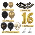 thumbnail image 1 of Diseño de escena de cumpleaños de estudiante con globo de oro negro de 16 años, globo de cumpleaños, cadena de globos de metal para fiesta, 1 of 6
